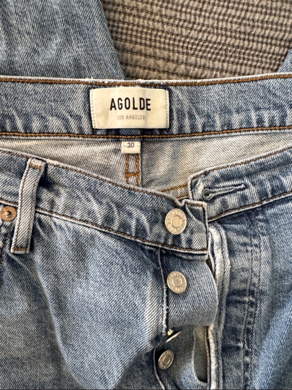 Agolde Light Blue High-Rise Cropped Button-Fly Jeans - Picture 2 of 2